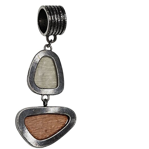 Art Deco Silver Rose Gold Tone Pendant Textured Double Stone Design Statement - Picture 2 of 6